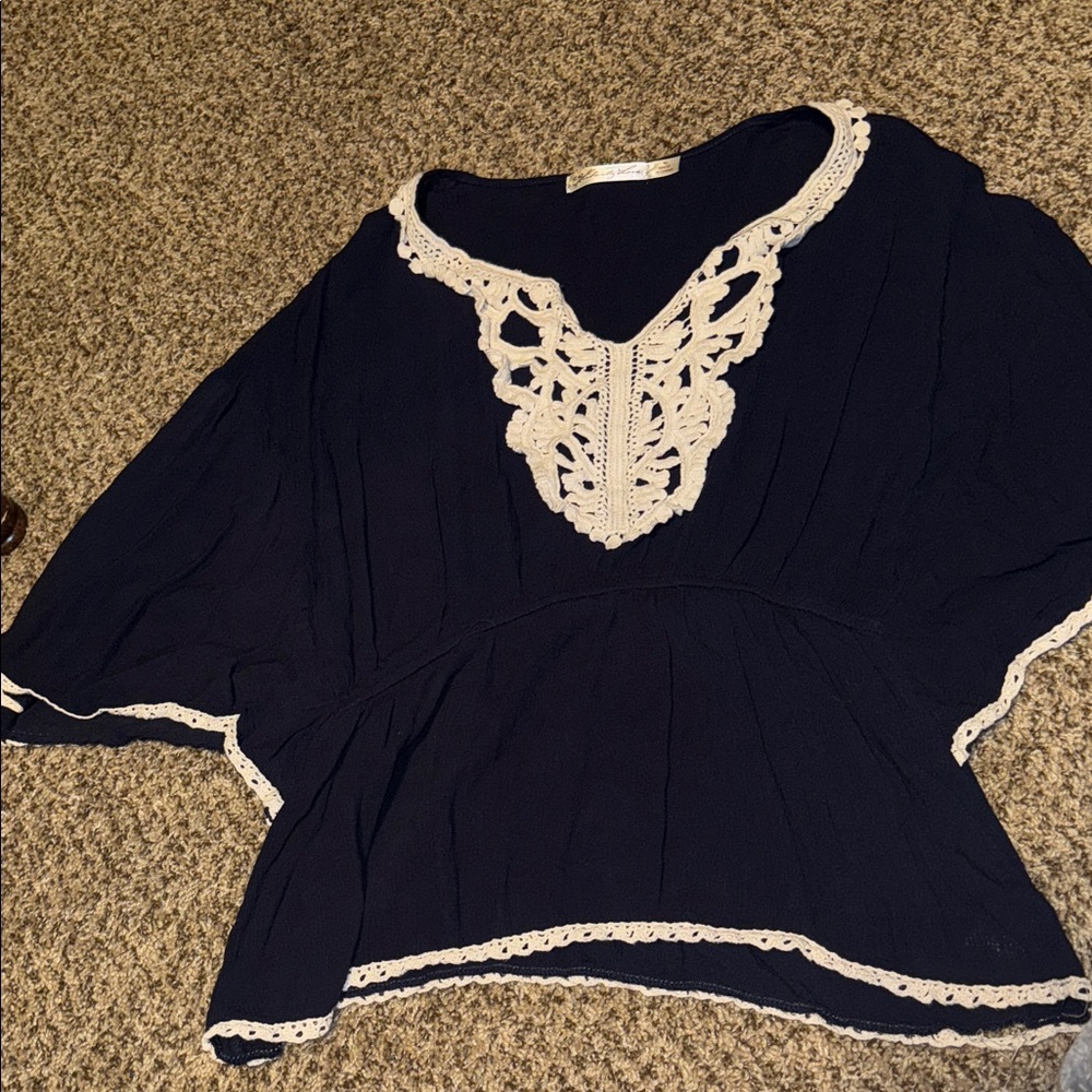 Liberty Love Navy Blouse with Cream Lace